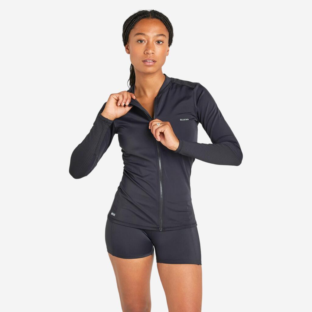 Women's Long-Sleeved Full Zip Anti-UV Top - 500 Orane Black